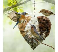 Handmade Fiber Bird Nesting Heart, Birds Nests Material Holder with Nest Materials Heart Shape Hummingbird Houses Nest Boxes Garden Gifts for Outside Birdhouse, Birds Lovers