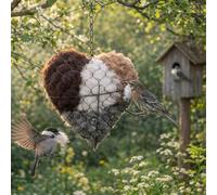 Handmade Fiber Bird Nesting Heart, Infillable Design, Contains Soft Cotton And Wool Fibers, Suitable For Birds To Take Refuge In Winter, Build Nests In Spring. Suitable For Homes, Gardens, Patios.