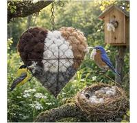 Handmade Fiber Bird Nesting Heart, Natural Alpaca Wool Bird Nesting Material Holder, 8 Inch Refillable Birds Nesting Boxes for Garden, Cute Heart Wild Birds Nesting House, for Birds Lovers Gift