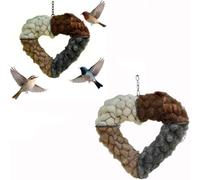 Handmade Fiber Bird Nesting Heart, Refillable Bird Nesting Heart Outdoor Yard Art with Natural Nesting Materials,Winter Fowl Gifts Animal Hummingbirds Lovers Home Garden Yard (2PCs)