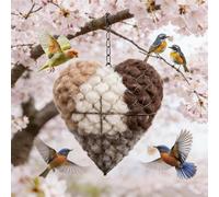 Handmade Fiber Bird Nesting Heart, Refillable Birds Haven 1 Heart Shape Hummingbird Nesting and 2 Bags of Nest Materials, Winter Fowl Gifts Animal Hummingbirds Lovers Home Garden Yard