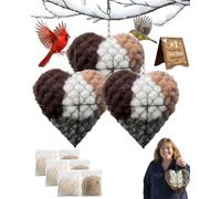 Handmade Fiber Bird Nesting Heart, Refillable Birds Haven, Birds Nests Material Holder, Winter Tree Shelter for Wild Birds, Wool Nest Hummingbird Houses Art Birdhouse Outside for Birds Lover (3PC)