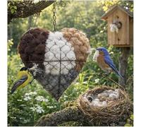 Handmade Fiber Bird Nesting Heart, Refillable Birds Haven Heart Shape House Winter Shelter, Starter Hummingbird Houses Nester with Nest Materials, Winter Fowl Gifts Anima Garden Birdhouse (1PC)