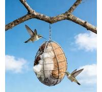 Handmade Fiber Bird Nesting Heart, Refillable Hummingbird Nest Box for Outside, Wild Bird Winter Tree Shelter & Nester House Design, Gifts for Animal Hummingbirds Lovers (A)