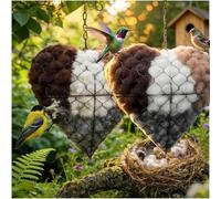 Handmade Fiber Bird Nesting Heart,Refillable Hummingbird Nest Holder with Natural Wool,Outdoor Bird Nesting Material House for Garden Yard Tree,Dual-Season Shelter & Gift for Bird Lovers (2PC)