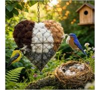 Handmade Fiber Bird Nesting Heart,Refillable Hummingbird Nest Holder with Natural Wool,Outdoor Bird Nesting Material House for Garden Yard Tree,Dual-Season Shelter & Gift for Bird Lovers (1PCS)