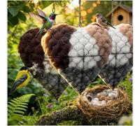 Handmade Fiber Bird Nesting Heart,Refillable Hummingbird Nest Holder with Natural Wool,Outdoor Bird Nesting Material House for Garden Yard Tree,Dual-Season Shelter & Gift for Bird Lovers (3PC)
