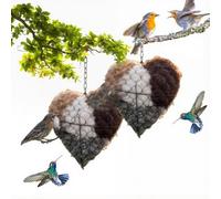 Handmade Fiber Bird Nesting Heart, Refillable Nature Wool Material House Winter Shelter, Natural Alpaca Wool Bird Nesting Material Holder for Garden, Yard & Bird Lover 2pcs