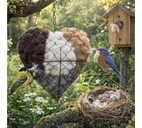 Handmade Fiber Bird Nesting Heart Shape Refillable Birds Nests Material Holder, Outside Winter Tree Shelter for Wild Bird, Hummingbird Houses Birdhouse Nest Home Garden Decor Birds Lovers Gifts (A)