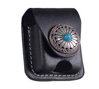 Handmade Fliptop Leather Lighter Pouch Holder Case with Pocket Belt Loop (Indian Turquoise/Black)