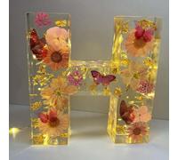Handmade Floral Night Light, Floral Resin Night Light Letter, Pressed Flower Resin Big Letters with LED Light, DIY Handmade Creative Letter Flower Lamp, For Various (H)