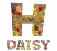 Handmade Floral Night Light, Floral Resin Night Light Letter, Pressed Flower Resin Letters with LED Light, Floral Resin Letter, Floral Resin Nightlight, Floral Resin Letter Nightlight (Colour-H)