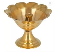 Handmade Flower Design Akhand Solid Brass Indian Oil Lamp Pyali Diya for Puja