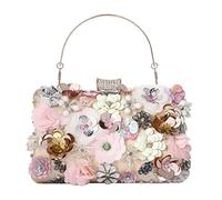 Handmade Flower Evening Bag Women Fashion Luxury Party Handbags Wedding Bag Floral Bag Purses and Handbags Clutch bag, Pink Gold, S