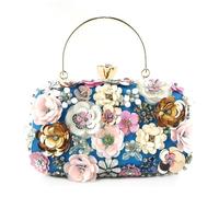Handmade Flower Evening Bag Women Fashion Luxury Party Handbags Wedding Bag Floral Bag Purses and Handbags Clutch bag (2-Blue)