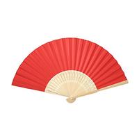 Handmade Folding Bamboo Fan DIY Handheld Blank Paper Fan for Wedding Party and Home Decoration(Red)