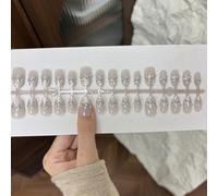 Handmade for for french Press On Nails Short Nude Glitter Acrylic False Nails Short Oval Shattered Diamond Design Reusable Press On Nails Short Nude for Daily Wear Short Oval Press On Nails with(B)