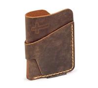 Handmade Full-Grain Genuine Leather Christian Wallet W/ Stamped Cross Design - Minimalist Christian Wallet for men - Slim Front Pocket Men’s Engraved Wallet - Durable, Religious Gift Idea
