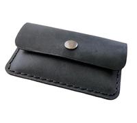 Handmade Full-Grain Leather Card Wallet, Minimalist Design with Metal Snap Closure, Hand-Stitched, Compact Size, Dark Navy, Minimalist