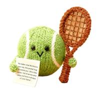 Handmade Funny Positive Knitted Tennis, Cute Tennis Ball Racket Knitted Doll Decorate, Cute Handmade Crochet Ten-nis Ball with Inspirational Message, for Family and Close Friend (#1pc)