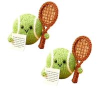 Handmade Funny Positive Knitted Tennis, Cute Tennis Ball Racket Knitted Doll Decorate, Cute Handmade Crochet Ten-nis Ball with Inspirational Message, for Family and Close Friend (#2pc)