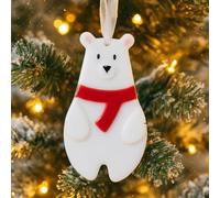 Handmade Fused Glass Polar Bear with Scarf Tree Decoration