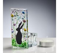 Handmade Fused Glass Tea Light Holder - Summer Meadow Hare - 10cm Pastel Glass Candle Holder - Unique Gift for Nature Lovers and Home Décor