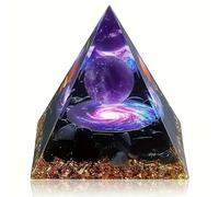 Handmade Galaxy Orgone Pyramid for Positive Energy, Amethyst Crystal Sphere Pyramid, Protection Crystals Energy Generator for Stress Reduce Healing Meditation Attract Wealth Lucky (Amethyst Galaxy )