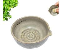 Handmade Garlic Grater Herb Bowl, 2-in-1 Ceramic Herb Stripper and Garlic Grater Bowl, 2-in-1 Multi-Functional Kitchen Tool with 5 Hole Sizes, for Salad & Cooking (1Pcs)