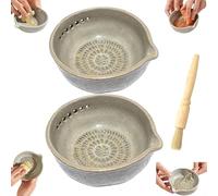 Handmade Garlic Grater Herb Bowl, 2-in-1 Multi-Functional Kitchen Prep Tool with Herb Stripper, for Ginger, Garlic, Marinades, Dressings, Cheese and Stripping Fresh Herb Leaves (2)