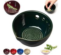 Handmade Garlic Grater Herb Bowl, 2-in-1 Stoneware Kitchen Grater Plate Tools, Efficient Herb Stripping Tool with 5 Hole Sizes for Salads & Cooking, Peeling Off The Leafy Assembly for Dressing