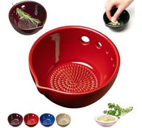 Handmade Garlic Grater Herb Bowl, 2-in-1 Stoneware Kitchen Grater Plate Tools, Efficient Herb Stripping Tool with 5 Hole Sizes for Salads & Cooking, Peeling Off The Leafy Assembly for Dressing