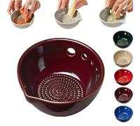 Handmade Garlic Grater Herb Bowl, 2-in-1 Stoneware Kitchen Prep Tool with Built, Multi-Functional Kitchen Grater Plate Tools for Ginger, Garlic, Herbs, Cheese (Brown)