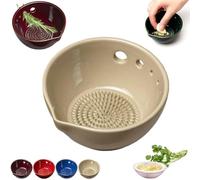 Handmade Garlic Grater X Herb Bowl,2-in-1 Multi-Functional Kitchen Tool,Herb Stripper Bowl with 5 Hole Sizes,Built-in Grater for Garlic Ginger,for Salads Cooking,Pottery Kitchen Tool for Meal Prep