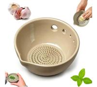 Handmade Garlic Grater X Herb Bowl, 2-in-1 Pottery Herb Stripper Bowl, Ceramic Garlic Grater Plate with 5 Hole for Ginger, Garlic, Herbs, Cheese (White-B)