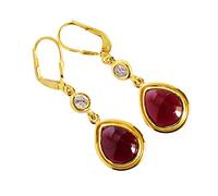 Handmade Garnet & Crystal Quartz Dangle Earrings for Women, 12x9mm Pear and 3mm Round Cabochon Stones in Bezel Setting, Lightweight Drop Earrings, Natural Gemstone Jewelry