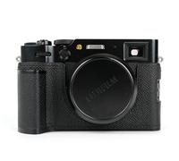 Handmade Genuine Leather Camera Half Case for Fujifilm X100VI/Fujifilm X100VI Case - Top Layer Cowhide Body + hand sewn saddle stitch + Metal Base Plate + Hand Shank free 4-in-1 Design (Black)
