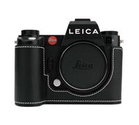 Handmade Genuine Leather Camera Half Case for Leica SL3/Leica SL3s Case - Top Layer Cowhide Body + Metal Base Plate - Hand Shank Design (Black&White Line)