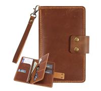 Handmade Genuine Leather Family Passport Holder | Travel Document Organizer Holds 4 Passports | Vintage Wristlet Wallet with Credit Card Slots, Brown, Handmade Vintage Genuine Leather