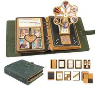 Handmade Genuine Leather Scrapbook Photo Album - DIY 3D Interactive Memory Book for Wedding, Baby, Family Photos (Travel, Anniversary, Birthday Gift)- Green