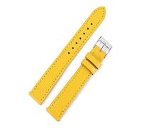 Handmade Genuine Leather Watchband,Replacement Band with Stainless Buckle,Vintage Leather Watch Strap, Yellow, 14 mm