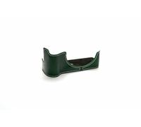 Handmade Genuine Real Leather Half Camera Case Bag Cover for Canon PowerShot V1 Green Color