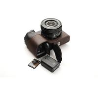Handmade Genuine Real Leather Half Camera Case Bag Cover for Sony A6400 Coffee color