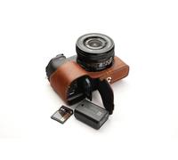 Handmade Genuine Real Leather Half Camera Case Bag Cover for Sony A6400 Rufous color