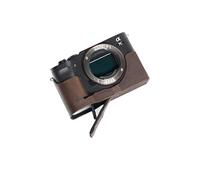Handmade Genuine Real Leather Half Camera Case Bag Cover for Sony A7C Coffee color
