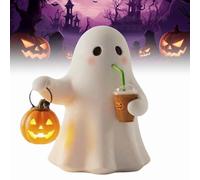 Handmade Ghost Coffee Pumpkin Night Light, Cute 3D LED Spooky Ghost Statue Lamp Halloween Decoration, Resin Gothic Halloween Light Up Desktop Ornaments for Home, Bookshelf, Tabletop (5.7 inch-1pc)