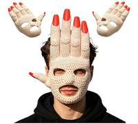 Handmade Giant Hand Mask, Funny Face Mask with Realistic Fingers, Creative Crochet Accessory for Halloween, Festivals, Cosplay and Theme Parties (Beige-2 Packs)