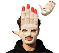 Handmade Giant Hand Mask, Funny Face Mask with Realistic Fingers, Creative Crochet Accessory for Halloween, Festivals, Cosplay and Theme Parties (Beige-1 Pack)