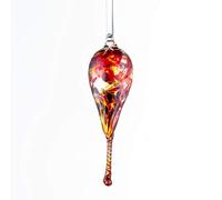 Handmade Glass 16cm Friendship Droplet - Red/Orange - Decorative Glass Ornament with Hanging Ribbon for Birthdays, Thank You, or Friendship Day