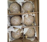 Handmade Glass Christmas Ornaments Large Set, 6 Hand-Painted Baubles, 11cm, Colourful Holiday Tree Decorations (BEIGE)